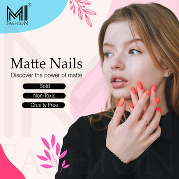 MI Fashion Matte Finish Get a Smooth, Velvety Look with Our Matte Nail Polish Pack of 2 (9.9ML each) (Black,Nude)
