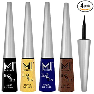 MI Fashion Colorful Liquid Eyeliners Combo of 4 Pcs Water Resistant Cruelty Free High Shine Long Stay - Black, Shimmer Golden, Navy Blue, Shimmer Brown