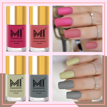 MI Fashion Get the Look Create a Chic and Sophisticated Style with Our Matte Nail Polish (Rich Maroon, Fuzzy Wuzzy Brown, Heathered Grey, Dove Grey)