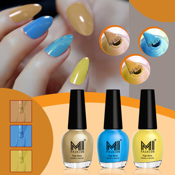 MI Fashion Get the Perfect Glossy Manicure with Our Nail Polish Set  Pack of 3 (15ML each) (NUDE, OCEAN BLUE,  YELLOW)