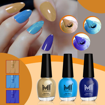 MI Fashion Nail Paint Set for a Glossy Finish That Lasts All Day Long  Pack of 3 (15ML each) (NUDE, OCEAN BLUE,  Deep Blue)
