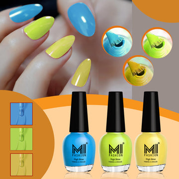 MI Fashion Nail Polish Kit for High-Shine and Long-Lasting Glossy Nails  Pack of 3 (15ML each) (Ocean Blue, Parrot Green,  Yellow)