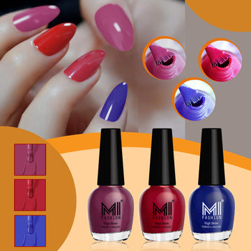 MI Fashion Glossy Nail Polish Set Add Some Shine to Your Life  Pack of 3 (15ML each) (Dark Purple, Reddish Maroon,  Indigo Blue)
