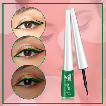 MI Fashion Colored Liquid Eyeliner Long Lasting With Fine Tip Brush (Green Liquid Eyeliner)