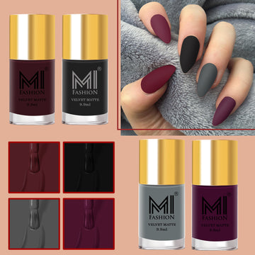 MI Fashion Matte Finish Get a Smooth, Velvety Look with Our Matte Nail Polish (Dark Sienna, Black, Dove Grey, Barossa)