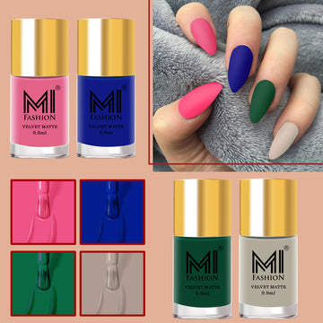 MI fashion Unleash Your Diva Our Matte Nail Polish Comes in a Wide Range of Bold Shades (Dark Pink, Denim Dark Blue, ,Evergreen, Satin Linen)