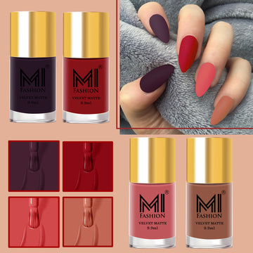 MI Fashion Matte Finish Get a Smooth, Velvety Look with Our Matte Nail Polish (Gondola, Falu Red, Fuzzy Wuzzy Brown, Spicy Mix)