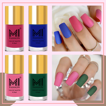 MI Fashion Nail Nirvana Find Your Perfect Matte Shade with Our Wide Selection of Nail Polish (Dark Pink, Denim Dark Blue, Evergreen, Rich Maroon)