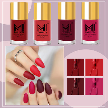 MI Fashion Sleek and Chic Get a Modern and Sophisticated Look with Our Matte Nail Polish (Light Peach, Falu Red, Bright Maroon, Bordeaux)