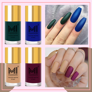 MI fashion Matte Mania Our Matte Nail Polish is Sure to Become Your New Obsession (Timber Green, Magenta, Denim Dark Blue, Burning Sand)