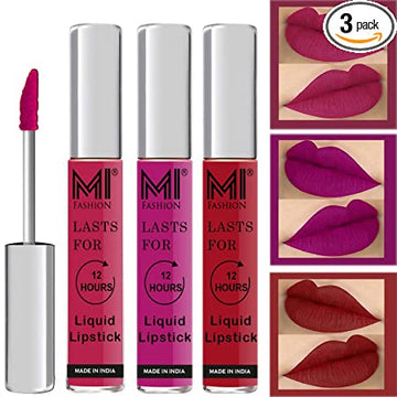 MI Fashion Liquid Lipsticks Matte Light Pink Lipstick, Wine Lipstick, Red Lipstick Matte Long Lasting Set of 3 Pcs