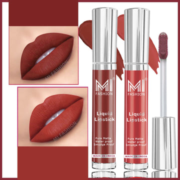 MI Fashion Kiss-Proof Color Our Liquid Matte Lipstick Stays Put All Day Pack of 2 (3.5ML each) (Brick Red,Dark Brown)