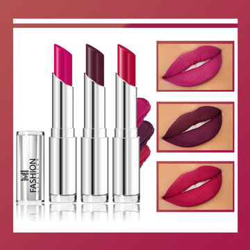MI Fashion Dare to Shine with Our Creamy Matte Lipstick for a Perfectly Polished Look (Pack of 3pcs 3.5gm) (Magenta Wine Berry Pinkish Red)