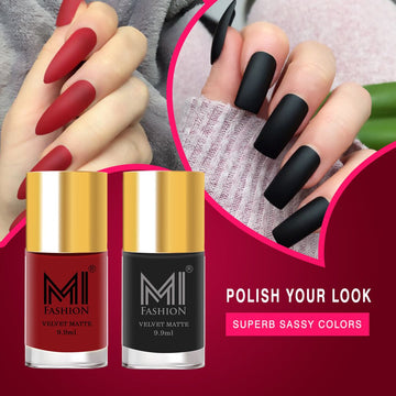 MI Fashion Matte Marvel Achieving a Perfect Matte Manicure Has Never Been Easier Pack of 2 (9.9ML each) (Black,Red)