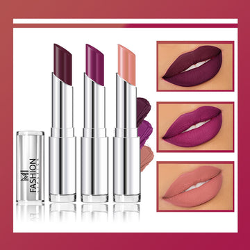 MI Fashion Get Ready to Shine with Our Creamy Matte Lipstick for a Fabulous Look (Pack of 3pcs 3.5gm) (Wine Berry Palatinate Purple Nude)