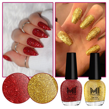 MI Fashion Add A Glimmer Of Glamour With Shimmer Nail Polish Combo Gold Chrome,Red Gold,Bronze Magnetic Pack of 2 (15ML each) (Goldon Gold,Red)