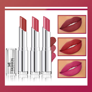 MI Fashion Get Ready to Shine with Our Creamy Matte Lipstick for a Fabulous Look (Pack of 3pcs 3.5gm) (Brownish Red Dark Rose Deep Rose)