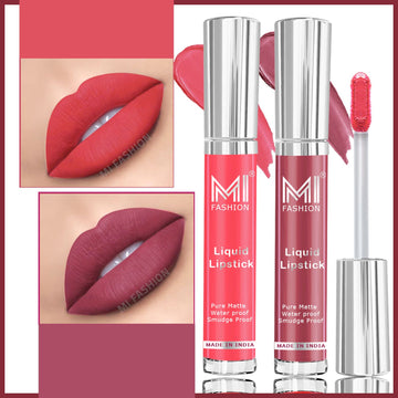 MI Fashion Luxurious Lips Indulge in Rich, Creamy Matte Color with Our Liquid Lipstick Pack of 2 (3.5ML each) (Brown,Peach Bae)