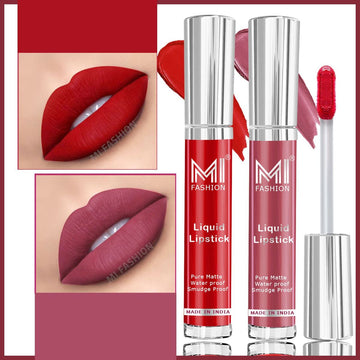 MI Fashion Kiss-Proof Color Our Liquid Matte Lipstick Stays Put All Day Pack of 2 (3.5ML each) (Brown,Together Red)