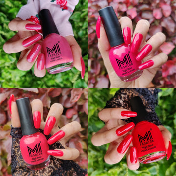 MI Fashion Shine Bright with 4pc Nail Polish Combo (TAN,Moon Magenta,Light Pink,Red)