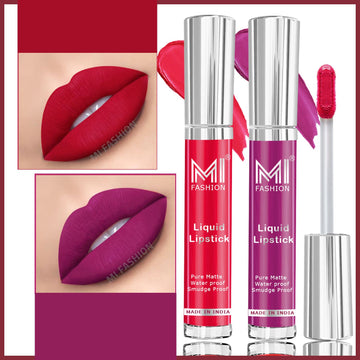 MI Fashion Luxurious Lips Indulge in Rich, Creamy Matte Color with Our Liquid Lipstick Pack of 2 (3.5ML each) (Wine,Spring Pink)