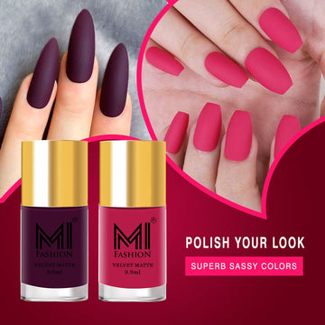 MI Fashion Matte Must-Have Our Matte Nail Polish is a Must-Have for Any Fashion-Forward Woman Pack of 2 (9.9ML each) (Purple,Pink)