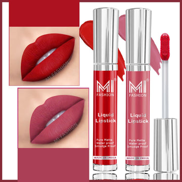 MI Fashion Sleek and Chic A Sleek and Chic Liquid Matte Lipstick for the Modern Woman Pack of 2 (3.5ML each) (Nude,Together Red)