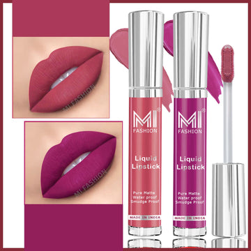 MI Fashion Matte Magic The Perfect Liquid Lipstick for Long-Lasting Wear Pack of 2 (3.5ML each) (Wine,Nude)