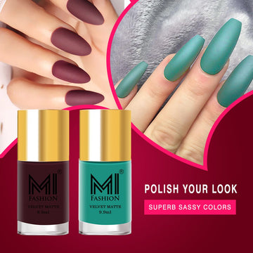 MI Fashion Matte Magic Experience the Magic of Our Long-Lasting Matte Nail Polish Pack of 2 (9.9ML each) (Blue,Wine)