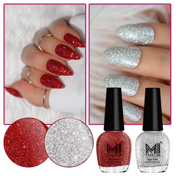 MI Fashion Let Your Hands Shine With Shimmer Nail Paint Set Metallic Red,Gold,Reddish bronze,Metallic Pink Pack of 2 (15ML each) (Silver,Red)