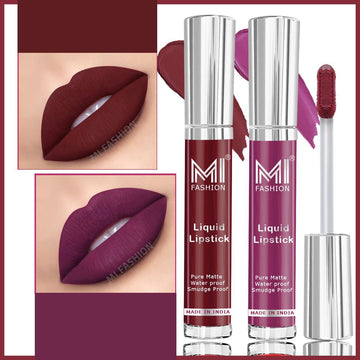 MI Fashion Lip Love Experience the Love Affair of a Lifetime with Our Luxurious Liquid Matte Lipstick Pack of 2 (3.5ML each) (Deep Violet,Coast Brown)
