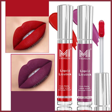 MI Fashion Bold and Beautiful Make a Statement with Our Wide Range of Liquid Matte Lipstick Shades Pack of 2 (3.5ML each) (Deep Violet,Together Red)