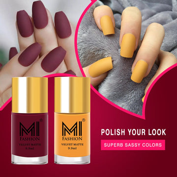 MI Fashion Experience The Trendy, Chic Look Of Matte Nail Polish Combo Pack (Saffron Orange, Bordeaux)