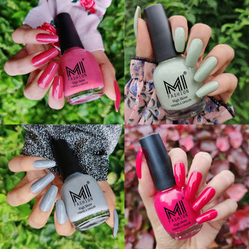MI Fashion 4pc Nail Polish Combo: A Must-Have for Fashionistas (TAN,Mischievous Mint,Grey,Moon Magenta)