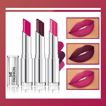 MI Fashion Get Ready to Shine with Our Creamy Matte Lipstick for a Fabulous Look (Pack of 3pcs 3.5gm) (Magenta Wine Berry Rose Pink)