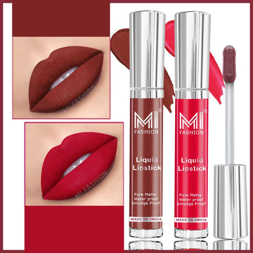 MI Fashion Lip Love Experience the Love Affair of a Lifetime with Our Luxurious Liquid Matte Lipstick Pack of 2 (3.5ML each) (Spring Pink,Dark Brown)