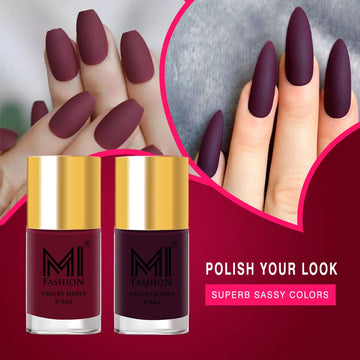 MI Fashion Unleash Your Diva Our Matte Nail Polish Comes in a Wide Range of Bold Shades Pack of 2 (9.9ML each) (Mauve,Wine)