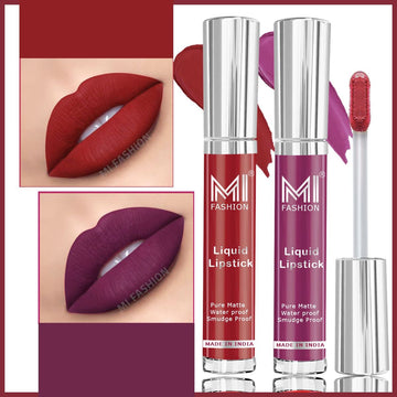 MI Fashion Kiss-Proof Color Our Liquid Matte Lipstick Stays Put All Day Pack of 2 (3.5ML each) (Deep Violet,Summer Cherry)