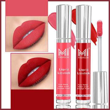 MI Fashion Matte Magic The Perfect Liquid Lipstick for Long-Lasting Wear Pack of 2 (3.5ML each) (Together Red,Peach Bae)