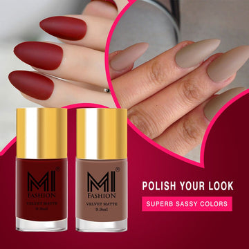 MI Fashion Matte Must-Have Our Matte Nail Polish is a Must-Have for Any Fashion-Forward Woman Pack of 2 (9.9ML each) (Dark Nude,Red)