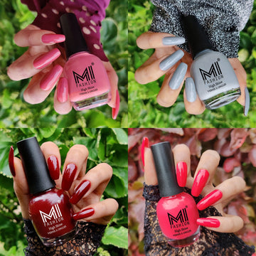 MI Fashion 4pc Nail Polish Combo: Perfect for Every Occasion (Candy Cotton-Grey-Wine Maroon-Light Pink)