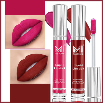 MI Fashion Luxurious Lips Indulge in Rich, Creamy Matte Color with Our Liquid Lipstick Pack of 2 (3.5ML each) (Red mart,Magenta)