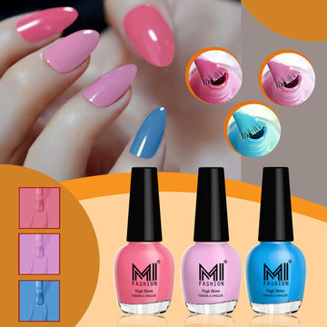 MI Fashion Achieve a Glossy Look with Our Range of Nail Polish Sets Pack of 3 (15ML each)(Nude Pink,Carrot Red,Ocean Blue)