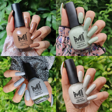 MI Fashion Achieve a Polished Look with 4pc Nail Polish Combo (Dark Nude,Mischievous Mint,Grey,Light Nude)