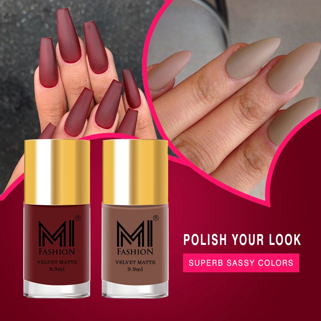 MI Fashion Matte Magic Experience the Magic of Our Long-Lasting Matte Nail  Polish Pack of each) (Maroon,Dark Nude)