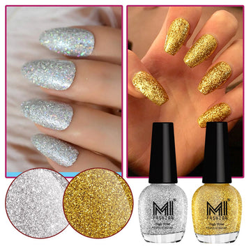 MI Fashion Nail Polish Combo Let Your Nails Dazzle With Shimmer Metallic Olive Green,Ginger Rust,Golden Pack of 2 (15ML each) (Goldon Gold,Silver)