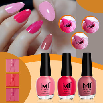 MI Fashion Nail Polish Kit Glossy Shades for a Glam Look Pack of 3 (15ML each) (Carrot Red,Carrot Red,TAN)