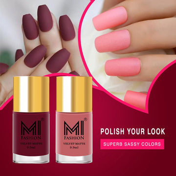 MI Fashion Matte Must-Have Our Matte Nail Polish is a Must-Have for Any Fashion-Forward Woman Pack of 2 (9.9ML each) (Mauve,Rose)
