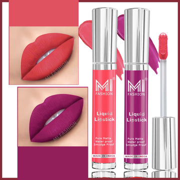 MI Fashion Sleek and Chic A Sleek and Chic Liquid Matte Lipstick for the Modern Woman Pack of 2 (3.5ML each) (Wine,Peach Bae)