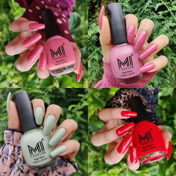MI Fashion Achieve a Polished Look with 4pc Nail Polish Combo (Candy Cotton-Nude Spring-Mischievous Mint-Red)
